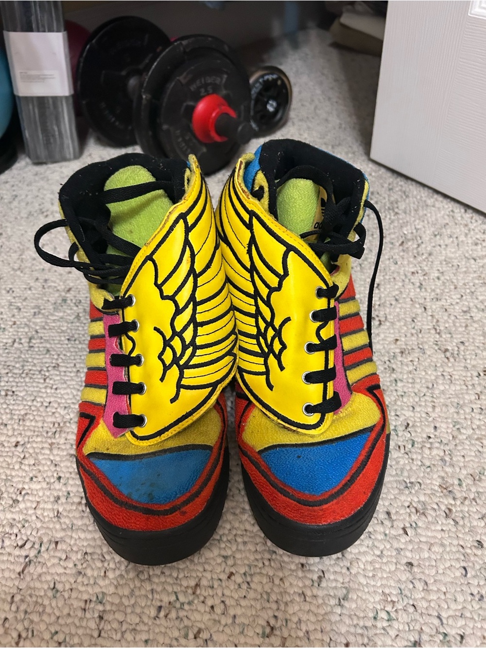 adidas Colorblock High-Top Sneakers with Wing Detail - Yellow Multi